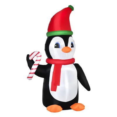 HOMCOM 8ft Lighted Inflatable Christmas Penguin w/ Candy Cane for Garden