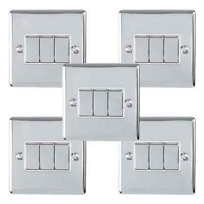 5 PACK Gang Triple Metal Light Switch SATIN STEEL Way 10A Grey Trim