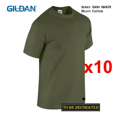 (L) Packs Gildan T-SHIRT Basic Tee - 5XL Small Big Men Heavy Cotton (Military Green)