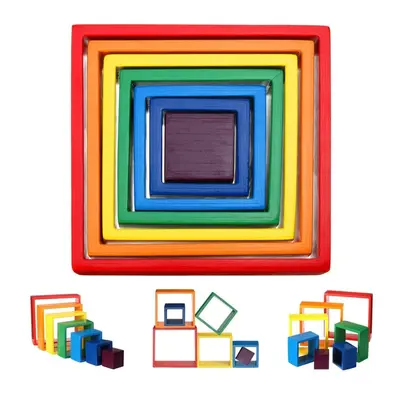 Square 7-piece 6.1 x 1.73inch Wooden Rainbow Stacking Toy nested stack games Building blocks