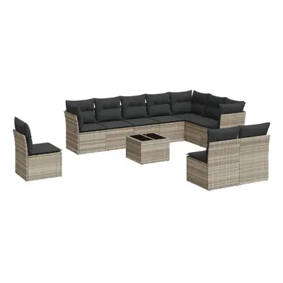 vidaXL Garden Sofa Set Piece with Cushions Couch Light Grey Poly Rattan