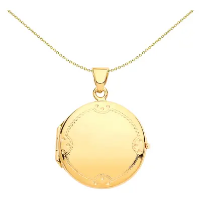 Jewelco London Ladies Yellow Gold-Plated Sterling Silver Diamond-cut Round Locket Necklace inch 