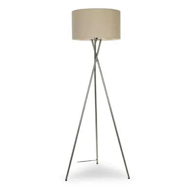 Modern Polished Chrome Metal Tripod Floor Lamp with a Dark Grey Cylinder Shade - Complete with a