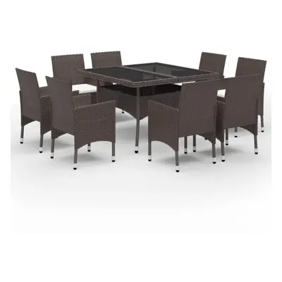 vidaXL Garden Dining Set Piece Poly Rattan and Tempered Glass Brown Seat