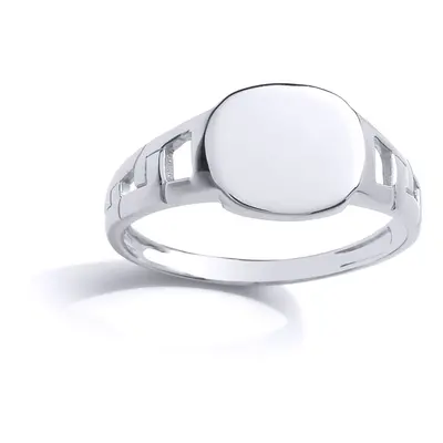 (A) Jewelco London Kids Rhodium Plated Sterling Silver # Curb Link Oval Signet Ring