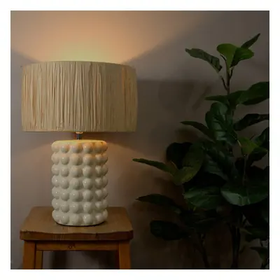 ValueLights Kiran Ceramic Stone Bubble Table Lamp with Raffia Shade