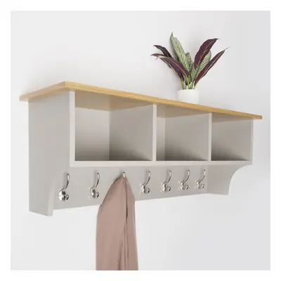 Charnwood Floating Storage Shelf with Metal Hooks and Three Storage Cubbies 15.5 kg Grey