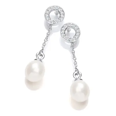 Jewelco London Ladies Sterling Silver Cubic Zirconia & Freshwater Cultured Pearl Halo Chain Drop