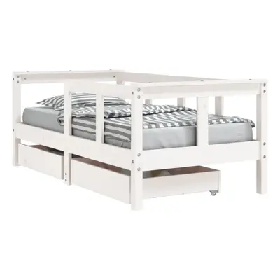 (white, x cm) vidaXL Kids Bed Frame Wooden Bedstead Bed Base with Drawers Solid Wood Pine