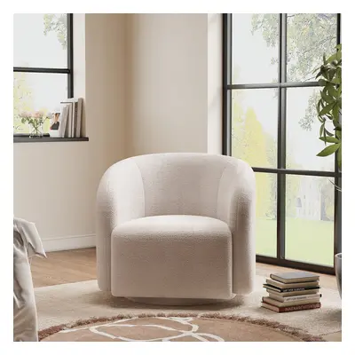 White Swivel Boucle Upholstered Single Sofa Soft Tub Chair Garden Terrace Teahouse Leisure Sofa 