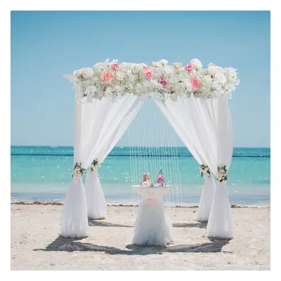 (White+Pink) 1M Artificial Cherry Blossoms Roses Row for Wedding Arch Table Decor