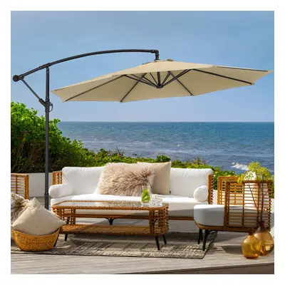 (Khaki, No Base) 3M Large Banana Cantilever Patio Garden Parasol Outdoor Umbrella