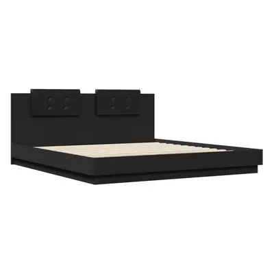 vidaXL Bed Frame with Headboard Home Bed Base Black 200x200cm Engineered Wood