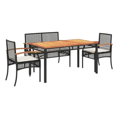 vidaXL Garden Dining Set Piece with Cushions Outdoor Chair Black Poly Rattan