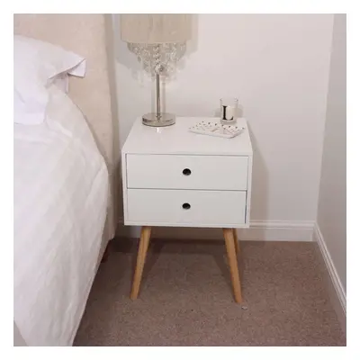 (White, Drawer) Bedside Side Table Nightstand Storage Drawers Wooden Legs