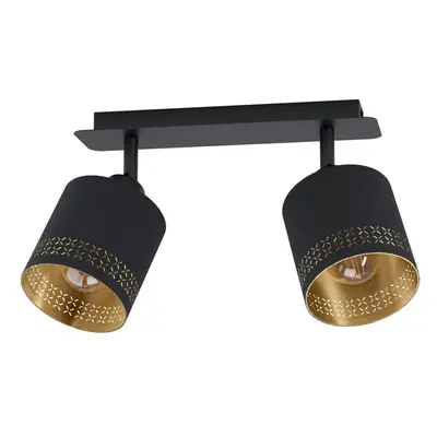 Flush Ceiling Light Colour Black Shade Black Gold Fabric Bulb E27 2x28W