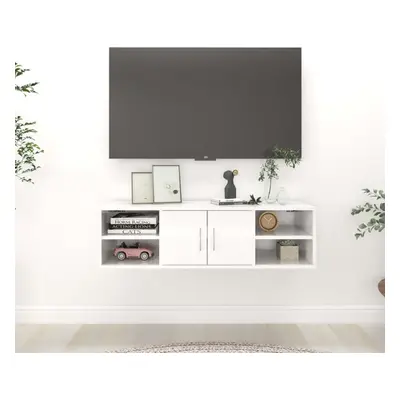 vidaXL Wall Shelf High Gloss White Chipboard Wall-Mounted Cabinet CD Shelf