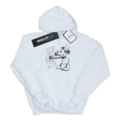 (L, White) Disney Mens Mickey Mouse Steamboat Sketch Hoodie