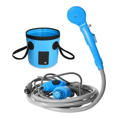 (Blue) 12L Shower Bag Set Portable Shower Rain Shower Car Motorcycle Washer Handheld Shower Clea