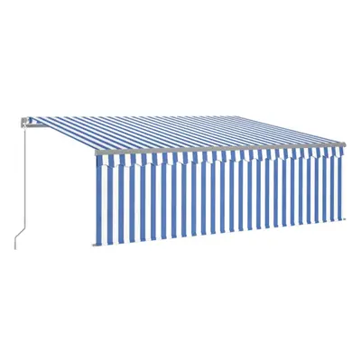 vidaXL Manual Retractable Awning with Blind 4x3m Blue&White Outdoor Awning Set