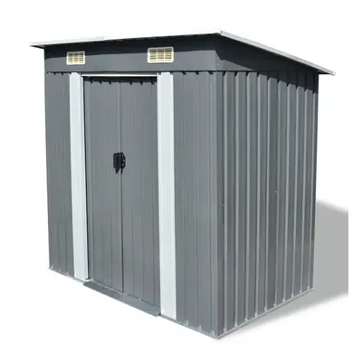 vidaXL Garden Storage Shed Grey Metal 190x124x181cm Outdoor Tool Cabin Room