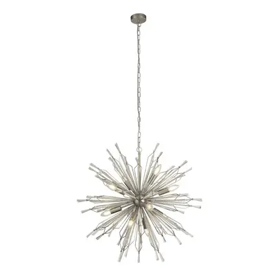 Searchlight STARBURST - Light Satin Silver Ceiling Pendant with Clear Glass Bead Detail