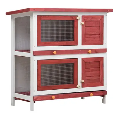 vidaXL Outdoor Rabbit Hutch Doors Red Wood Pet House Habitat Cage Carrier