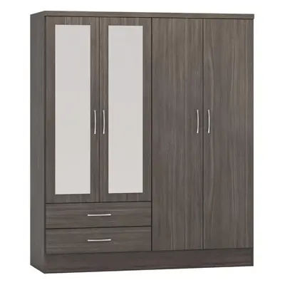 Nevada Door Drawer Mirrored Wardrobe in Black Wood Grain Effect Finish