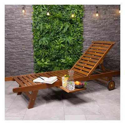 Charles Bentley FSC Acacia Wooden Reclining Sun Lounger With Pull Out Tray