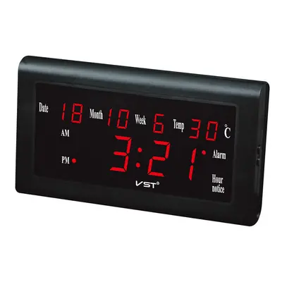 (Red) 12/24 Hours Desktop Clock Big Number Lcd Display Temperature Date Week Month Table Clock