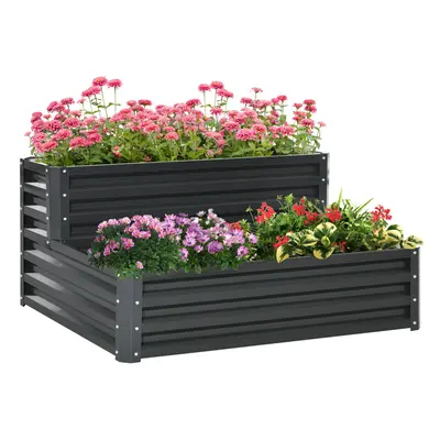 Outsunny Tier Galvanised Raised Garden Bed Planter Box Open Bottom Dark Grey