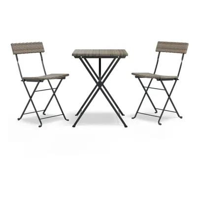 vidaXL Folding Bistro Set Piece Grey Poly Rattan Outdoor Table and Chair