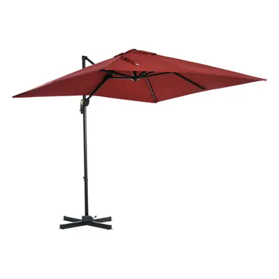 Outsunny Square Cantilever Roma Parasol Rotation w/ Hand Crank, Wine Red