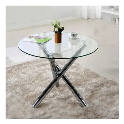 Round Tempered Glass Dining Table with Chrome Legs