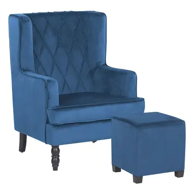 Armchair SANDSET with Footstool Velvet Dark Blue