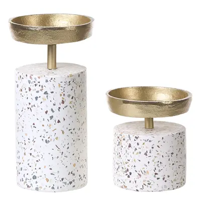 Set of Candle Holders KAENGAN Stone 13/24 cm Gold