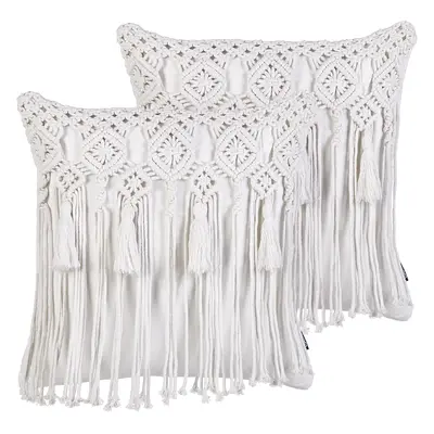 Set of Cushions Geometric Pattern BAMIAN Cotton x cm Off-White