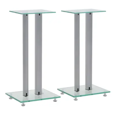 (silver, pillars) vidaXL 2x Speaker Stands Tempered Glass 1/2 pillars Design Holder Black/Silver