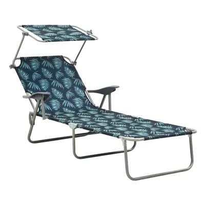 vidaXL Sun Lounger with Canopy Steel Leaf Print Lounge Bed Outdoor Recliner