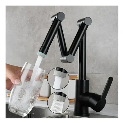 (Black) Folding Kitchen Sink Faucet Retractable Hot and Cold Mixer Tap Brass Universal Swivel Mo