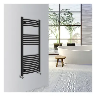 (Black, 1200x500mm) Warmehaus Curved Bathroom Heated Towel Rail Warmer Radiator Central Heating