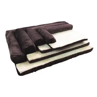 (Coffee, M) Corduroy Bolster Pet Dog Sofa Bed Puppy Fleece Mat