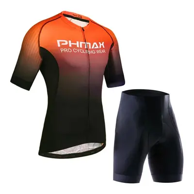 (Black Orange, Standard) Cycling Clothing Set Breathable Anti-UV Bicycle Wear Short Sleeve Jerse