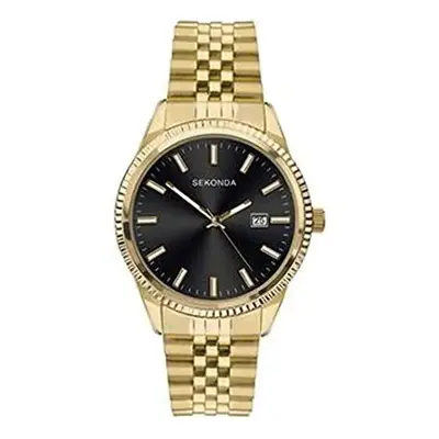 Sekonda Mens Gold Plated Case, Black Sunray Dial and Gold Plated Stainless Steel Bracelet