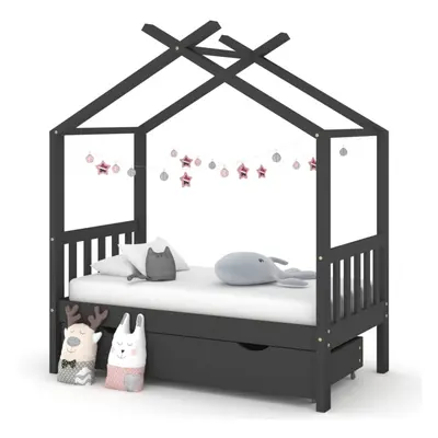 vidaXL Solid Pine Wood Kids Bed Frame with a Drawer Dark Grey 70x140cm Unit