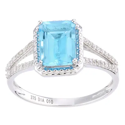 (K) Jewelco London 9ct White Gold Ladies 0.1ct Diamond and Blue Topaz Ring