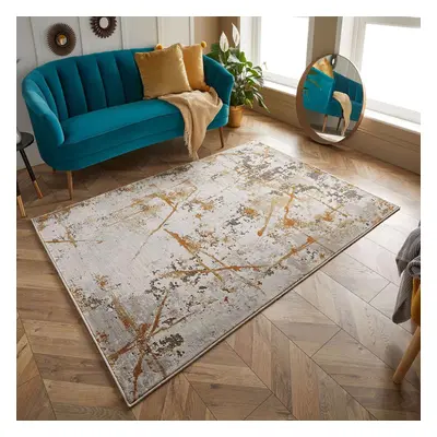 (Gold/Grey/Cream, x cm) Scratch Distressed Faded Modern Area Rugs Multi Coloured Small Extra Lar