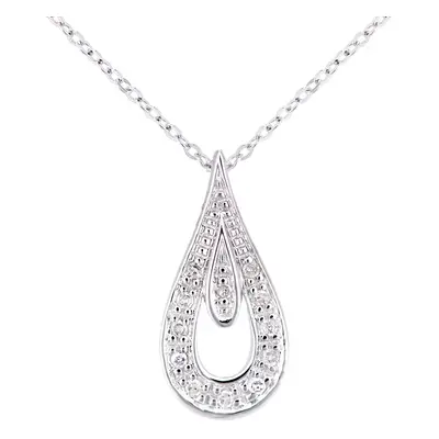 Jewelco London 9ct White Gold Round 5pts Diamond Teardrop Pendant Necklace inch 46cm - PP0AXL595