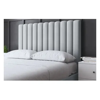 (Single, Silver) Evangeline Panel Upholstered Bed with Ottoman