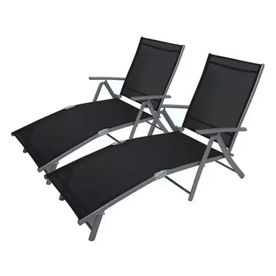 2x Reclining Garden Sun Lounger, Position Folding Sun Chairs